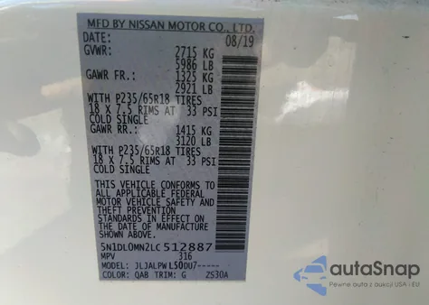 2020 Infiniti Qx60 Pure из США, поврежденный, VIN 5N1DL0MN2LC512887